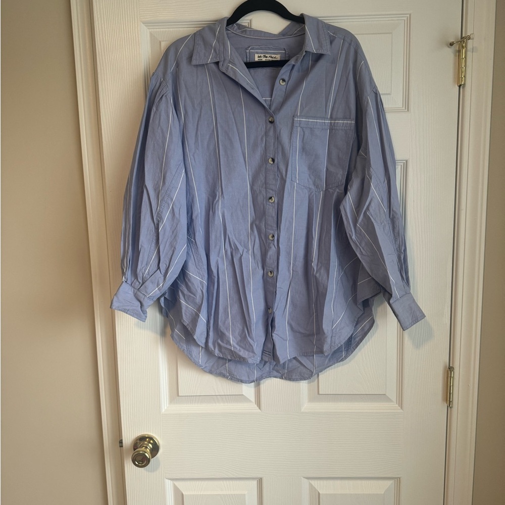 We The Free Blue Button Down Shirt Oversized Fit